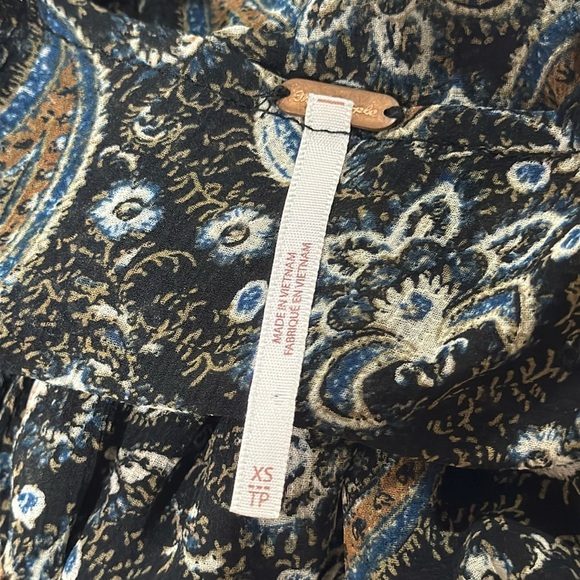 Free People Santiago Bohemian Sheer Paisley Long Frayed Sleeve Blouse XS Women - Picture 6 of 11